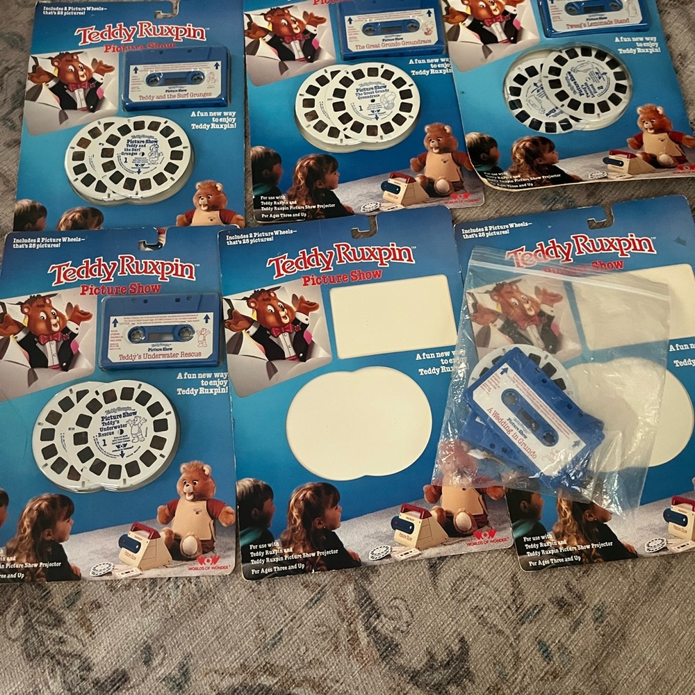 Lot of 5 Vintage 1989Teddy Ruxpin Picture Show Tape & Picture Reels 3 New Sealed